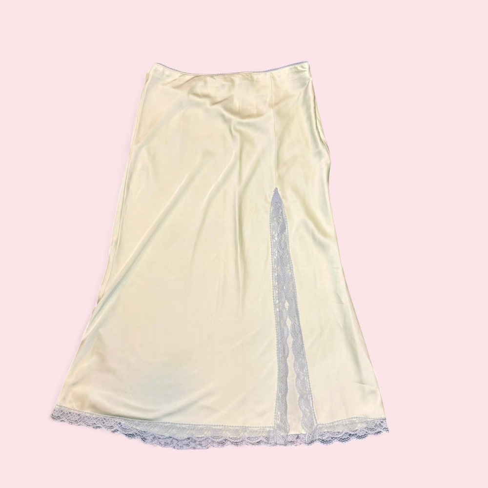 H&M Light Green Satin Lace Slip Skirt — Size 10